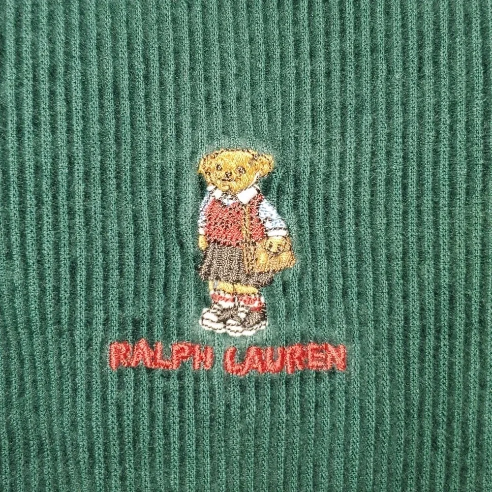 Ralph Lauren Green Corduroy Dress Overall Embroidered Bear Size 6x
